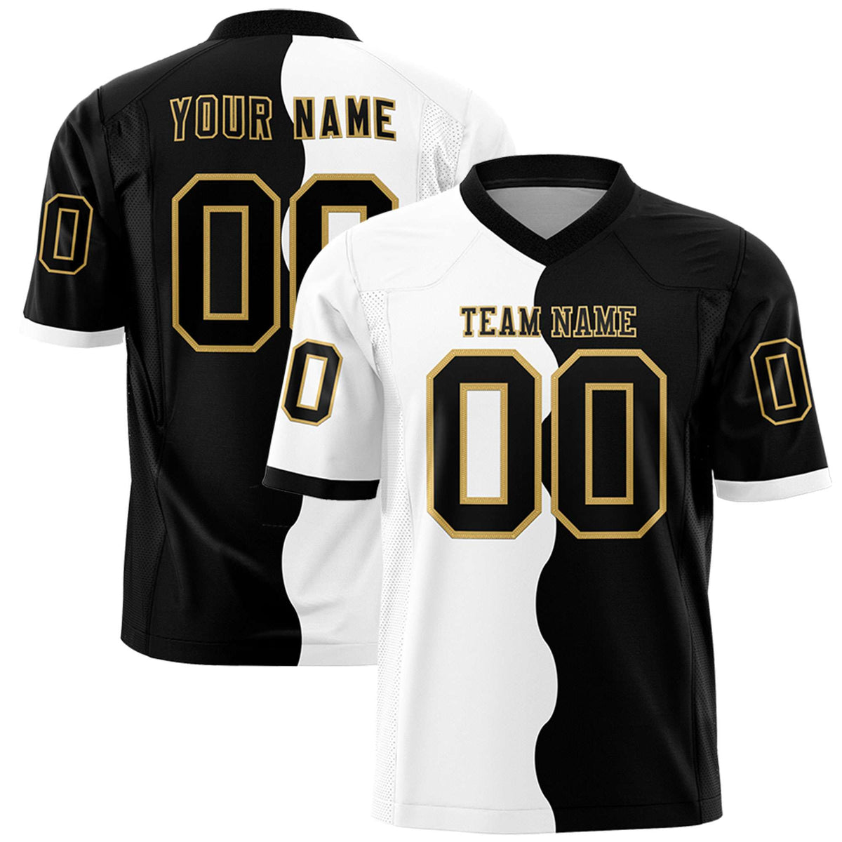 Custom Black White Split Fashion Mesh Authentic American Football Jersey