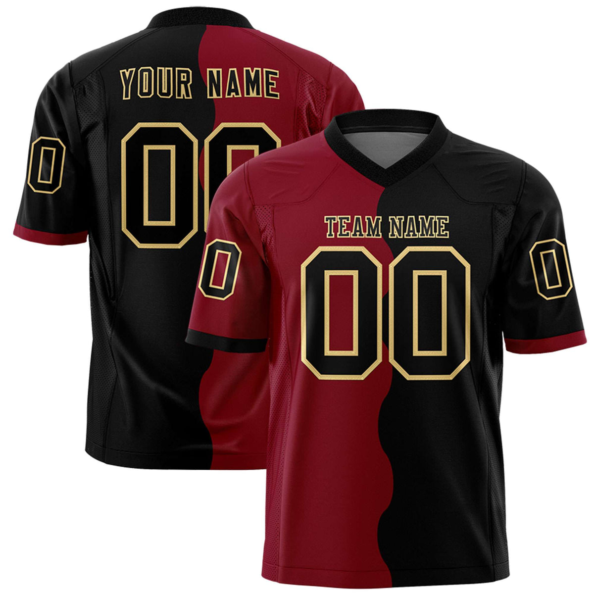 Custom Black Crimson Split Fashion Mesh Authentic American Football Jersey