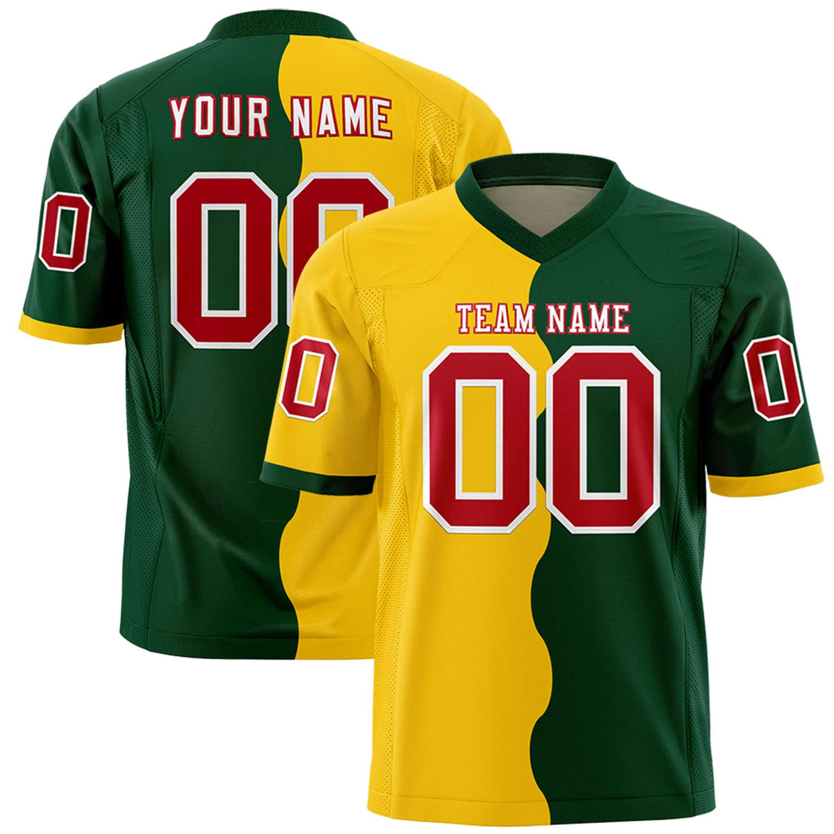 Custom Green Gold Split Fashion Mesh Authentic American Football Jersey
