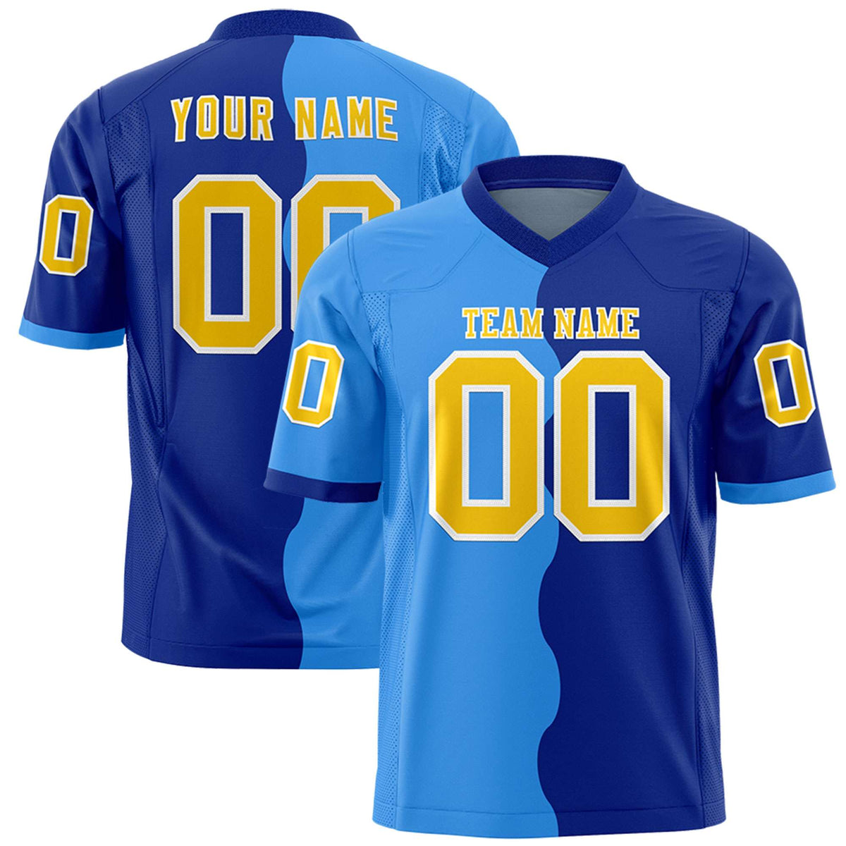 Custom Royal Powder Blue Split Fashion Mesh Authentic American Football Jersey
