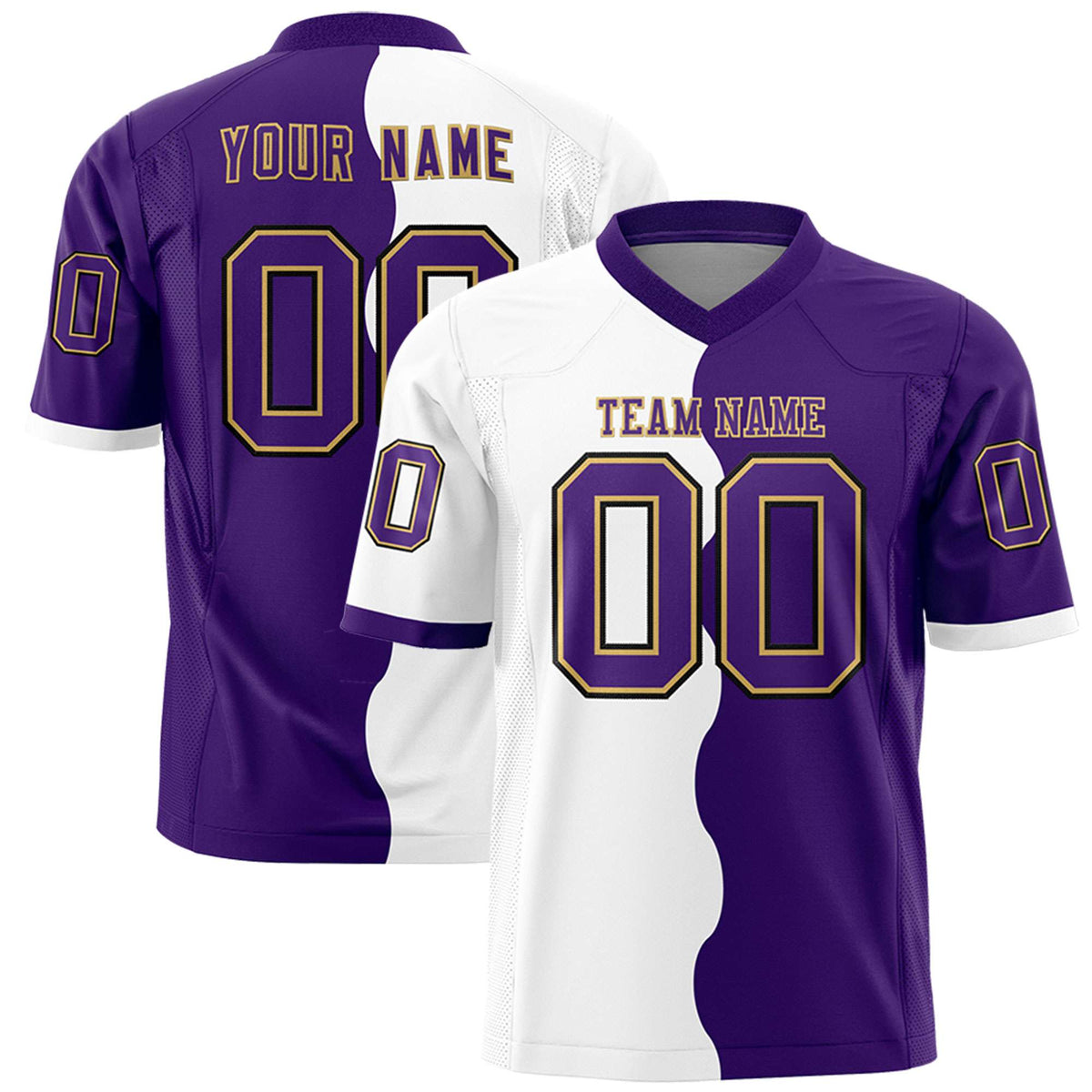 Custom Purple White Split Fashion Mesh Authentic American Football Jersey