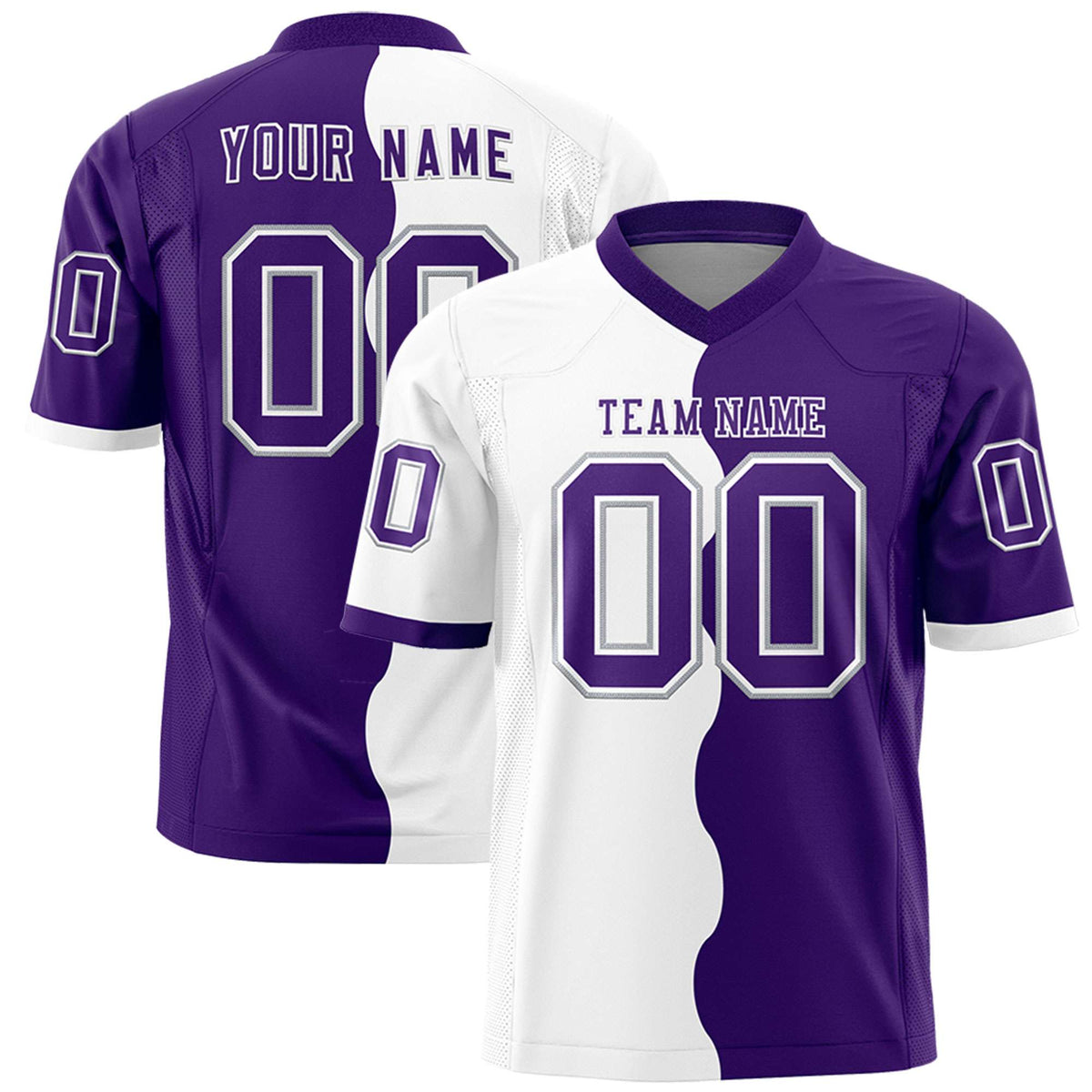 Custom Purple White Split Fashion Mesh Authentic American Football Jersey