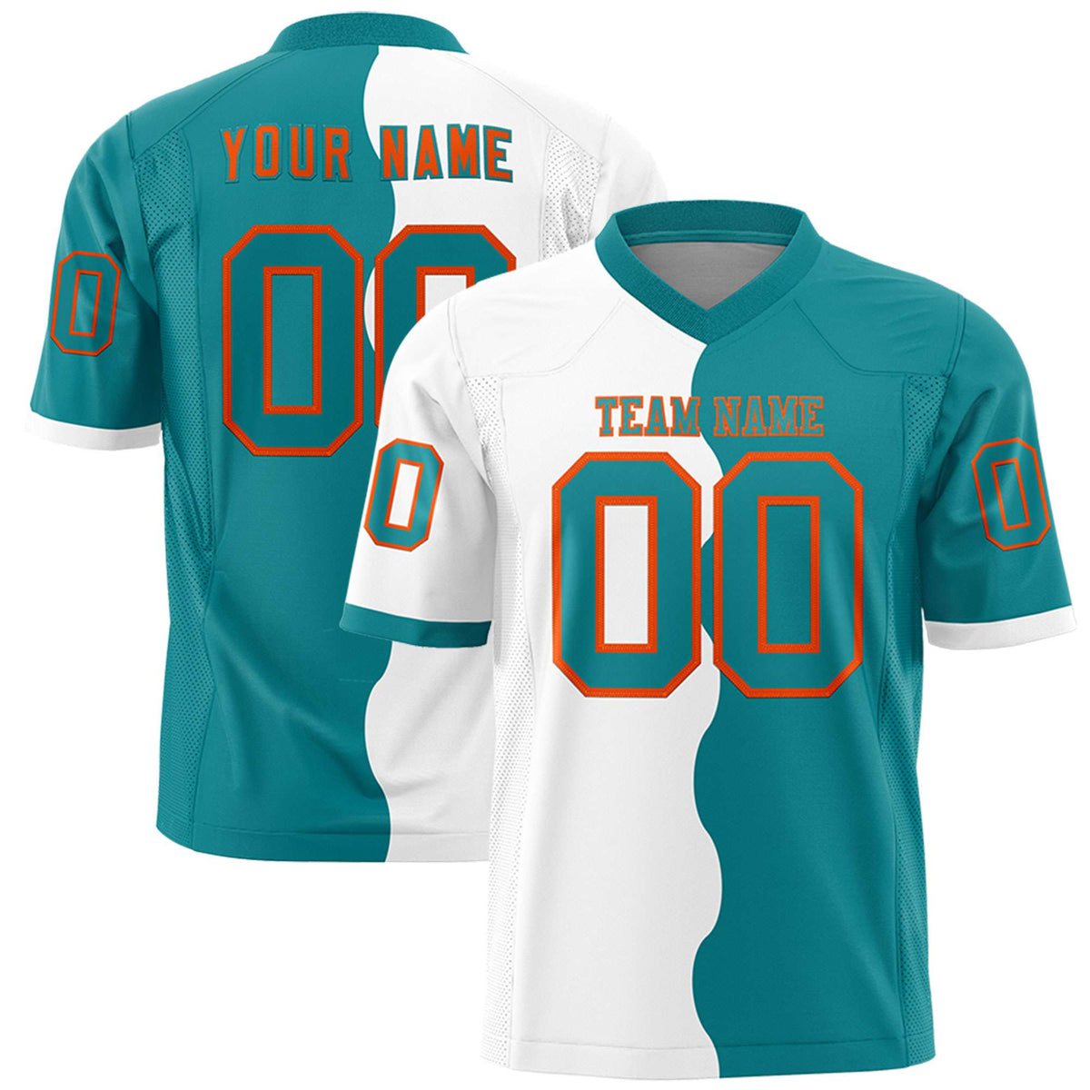 Custom Aqua White Split Fashion Mesh Authentic American Football Jersey
