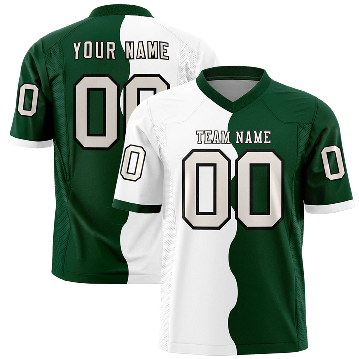 Custom Green White Split Fashion Mesh Authentic American Football Jersey