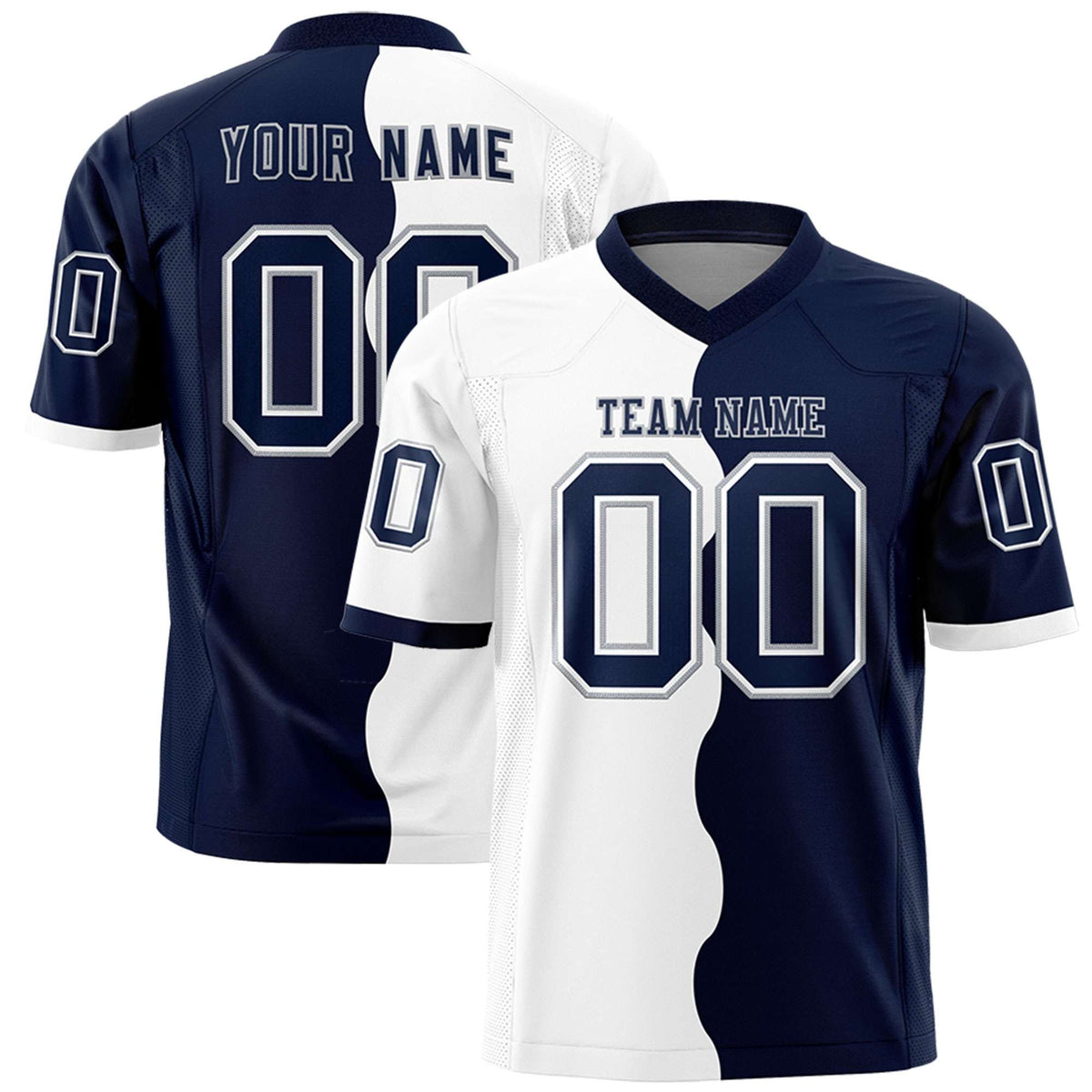 Custom Navy White Split Fashion Mesh Authentic American Football Jersey