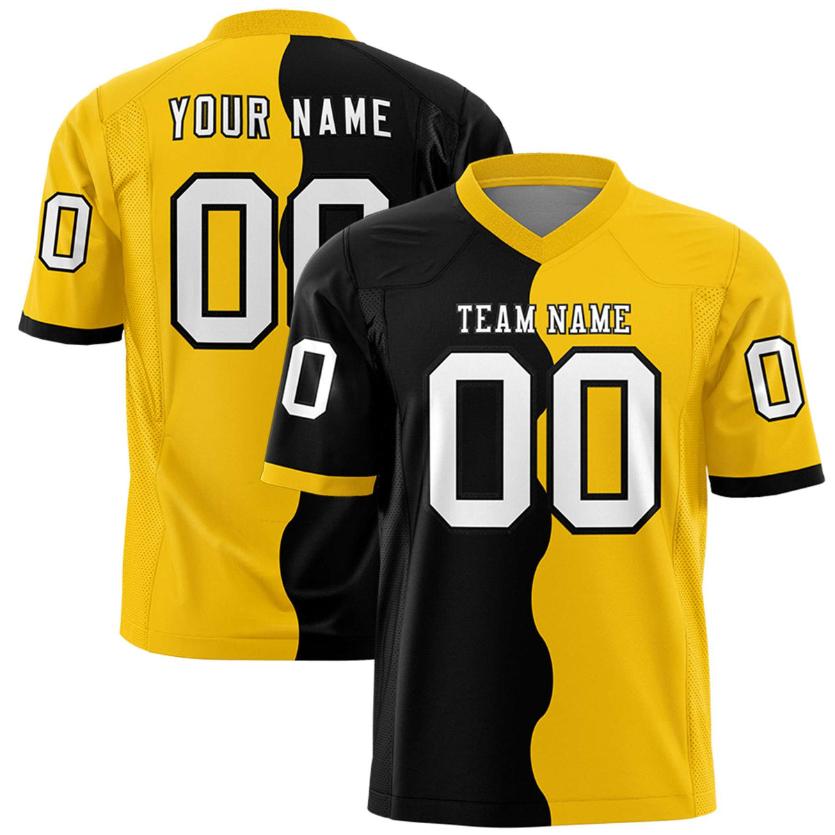 Custom Gold Black Split Fashion Mesh Authentic American Football Jersey