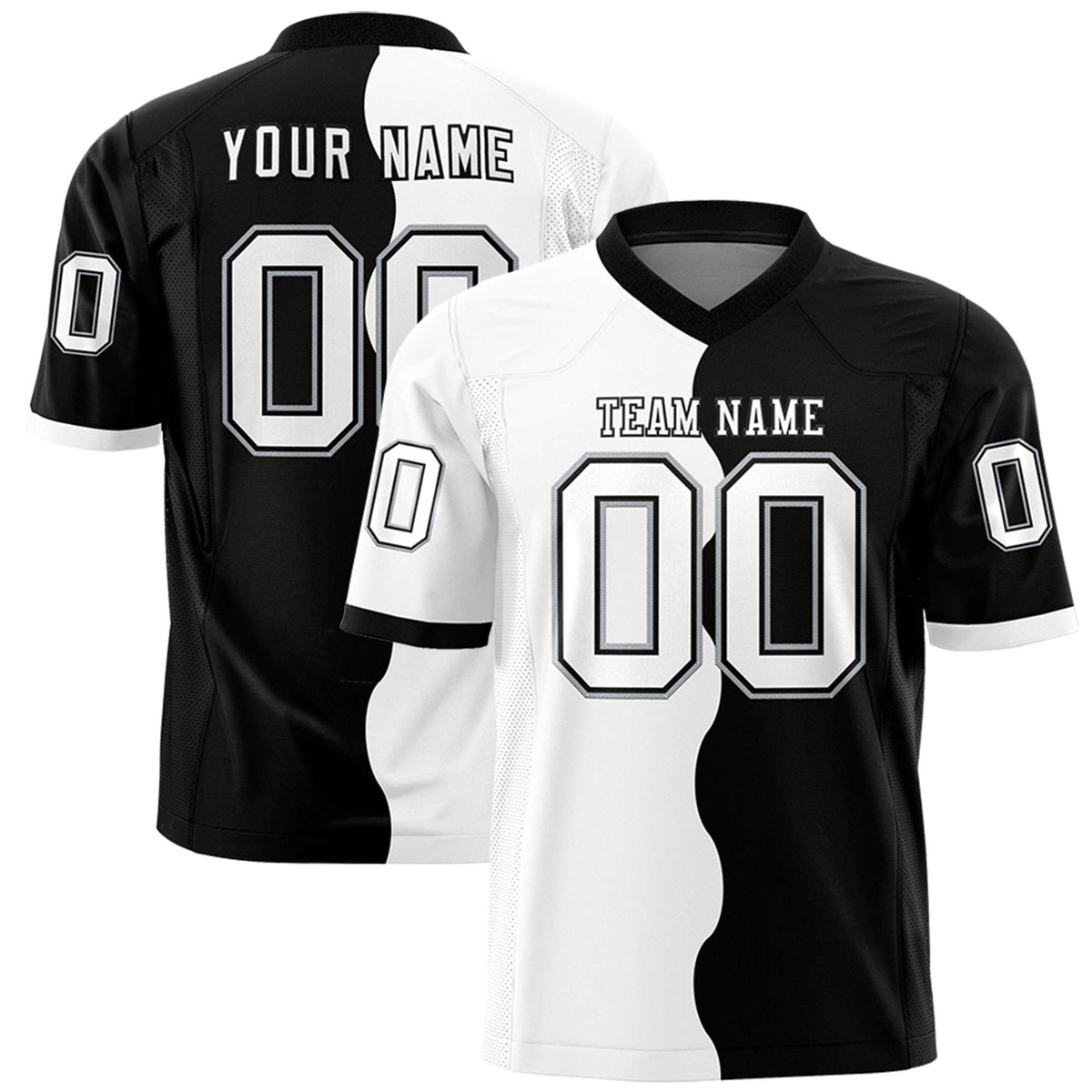 Custom Black White Split Fashion Mesh Authentic American Football Jersey