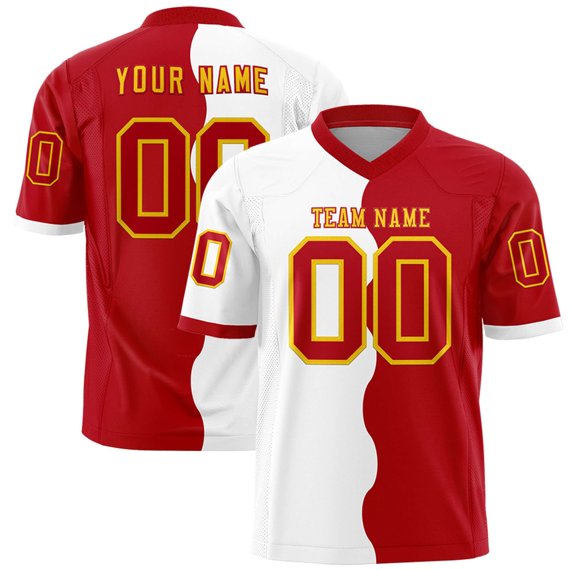 Custom Red White Split Fashion Mesh Authentic American Football Jersey