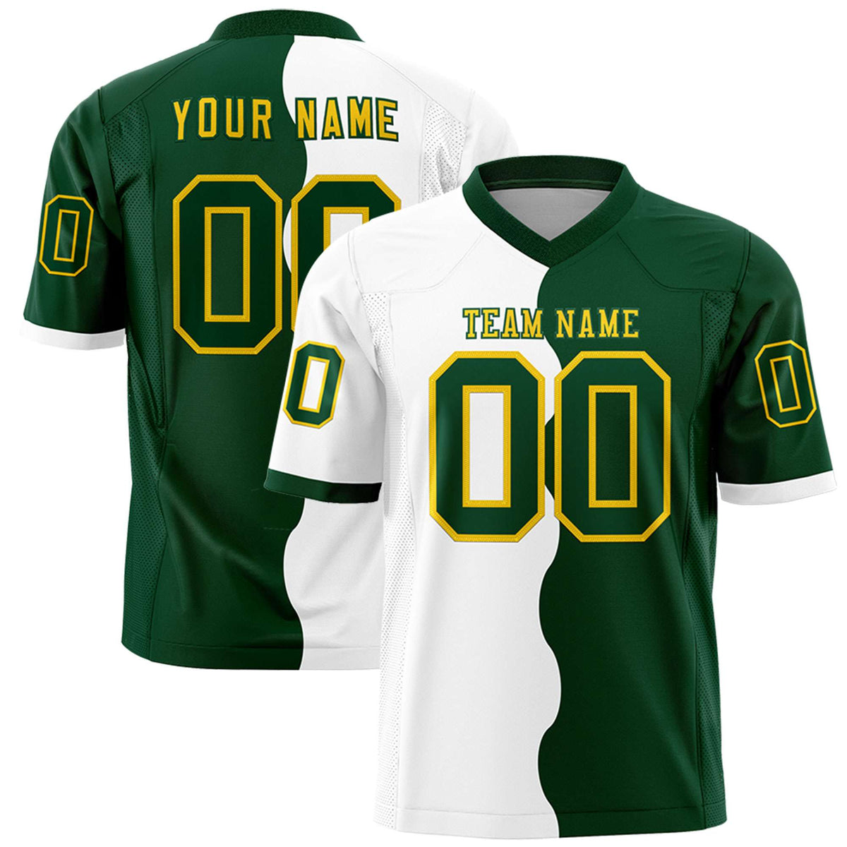 Custom Green White Split Fashion Mesh Authentic American Football Jersey