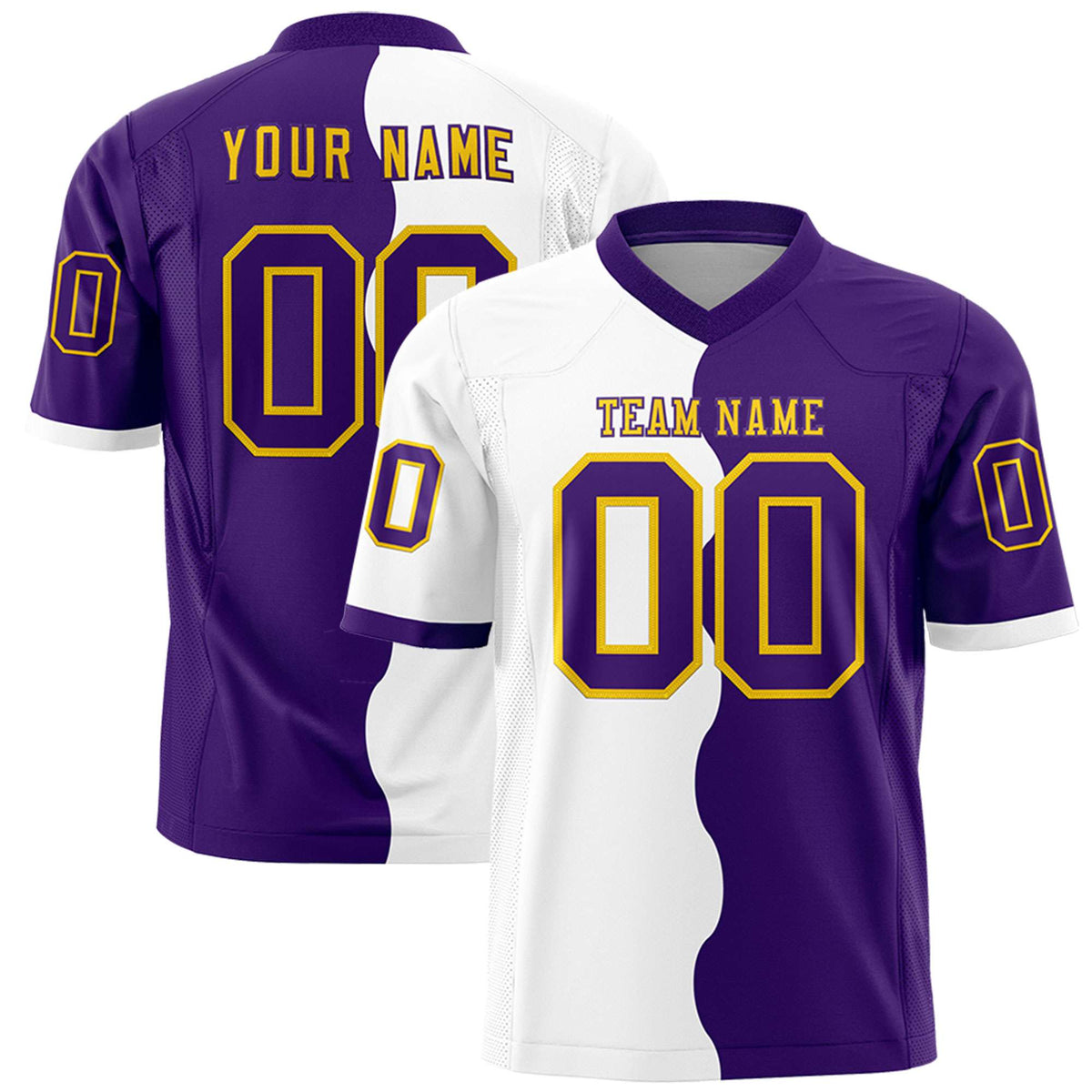 Custom Purple White Split Fashion Mesh Authentic American Football Jersey