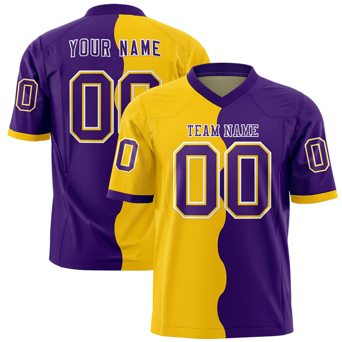 Custom Purple Gold Split Fashion Mesh Authentic American Football Jersey