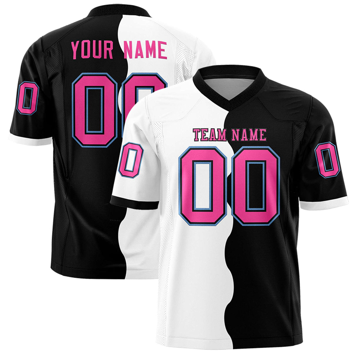 Custom Black White Split Fashion Mesh Authentic American Football Jersey