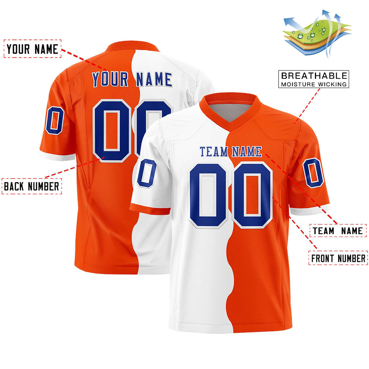 Custom Orange White Split Fashion Mesh Authentic American Football Jersey