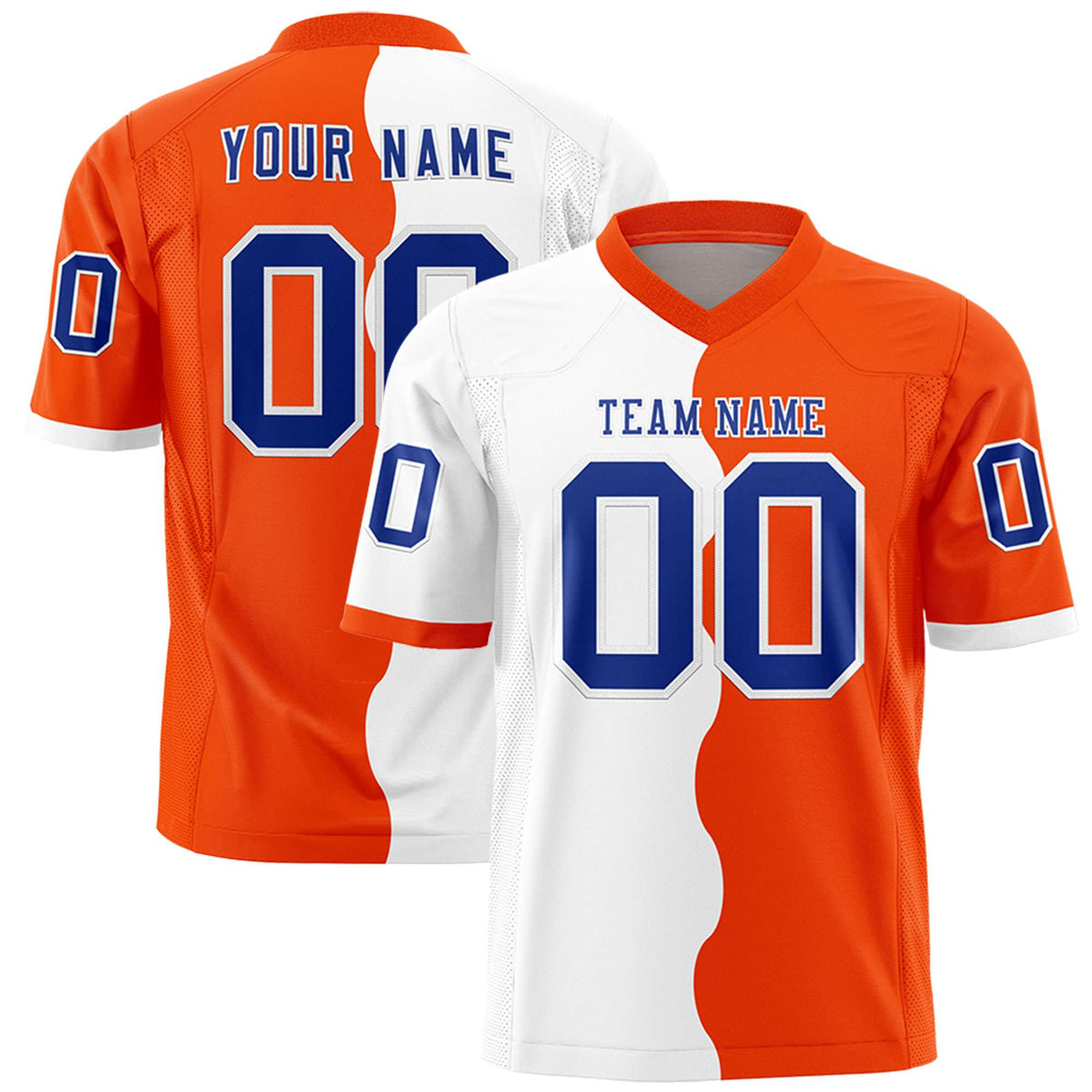 Custom Orange White Split Fashion Mesh Authentic American Football Jersey