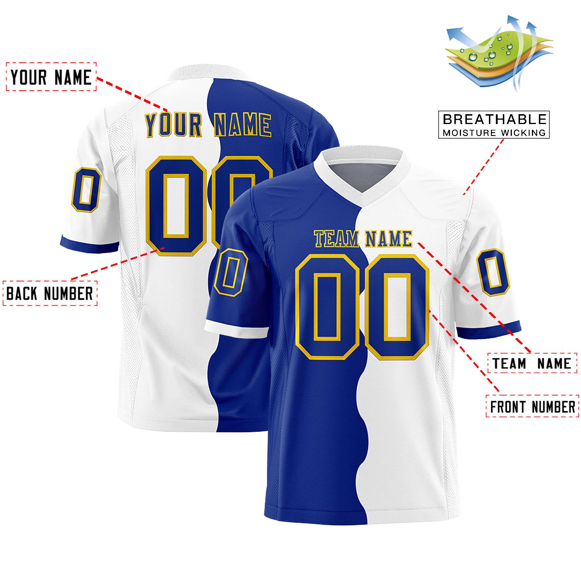 Custom White Royal Split Fashion Mesh Authentic American Football Jersey
