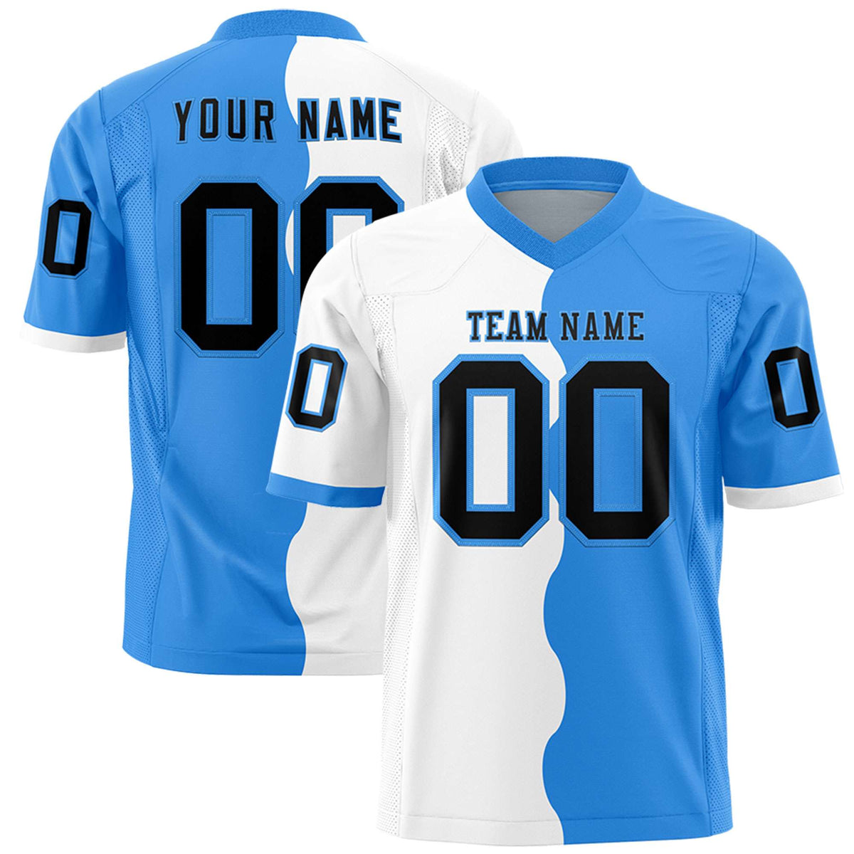 Custom Powder Blue White Split Fashion Mesh Authentic American Football Jersey