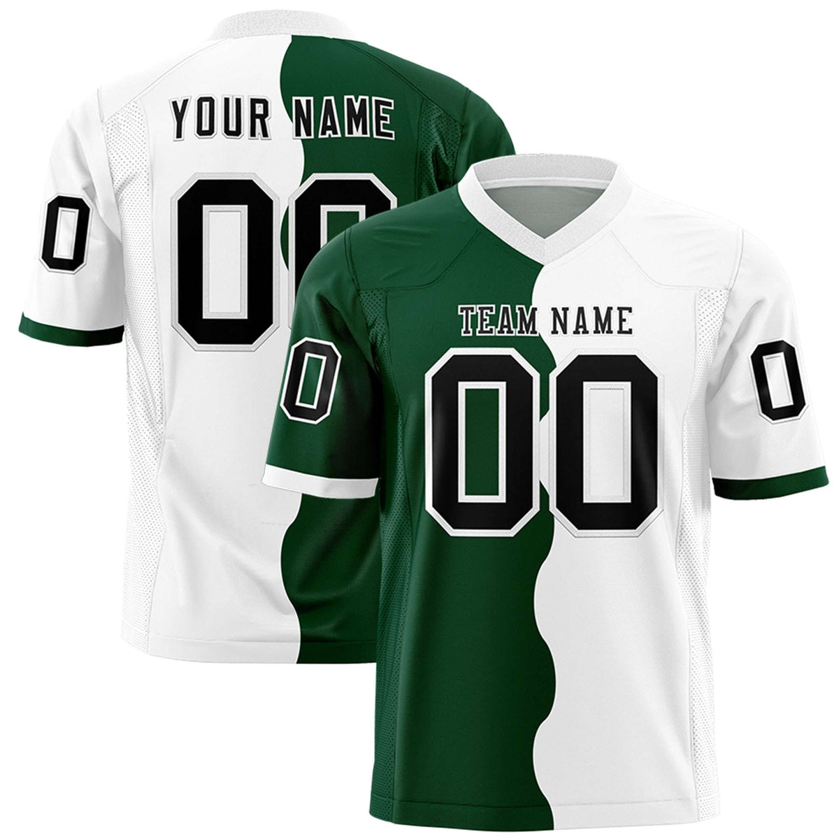 Custom White Green Split Fashion Mesh Authentic American Football Jersey