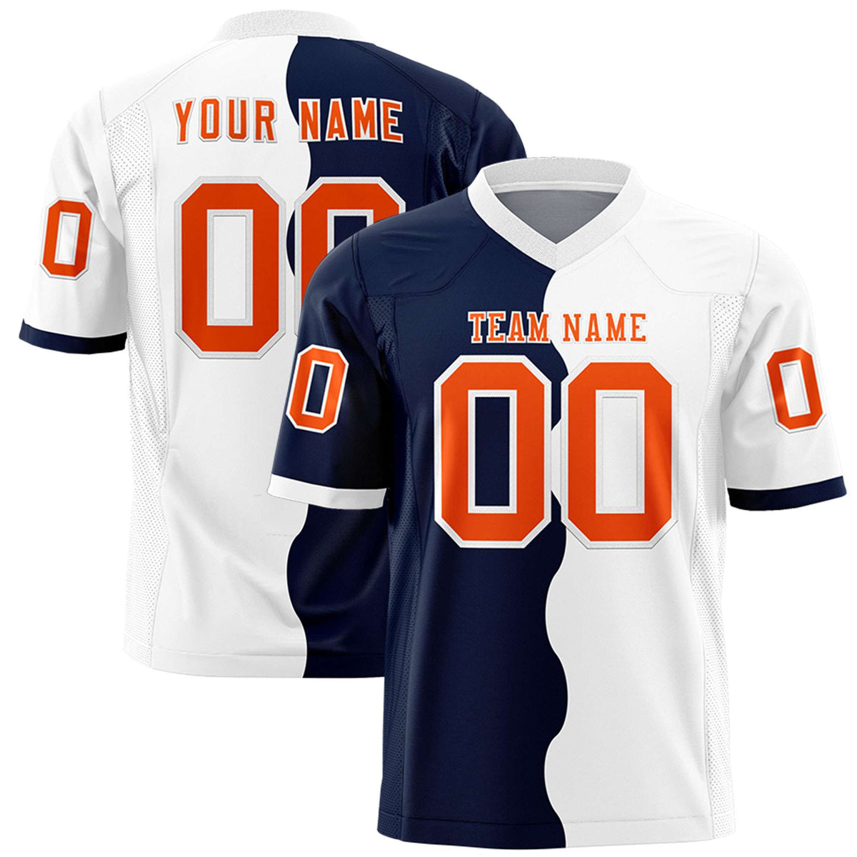 Custom White Navy Split Fashion Mesh Authentic American Football Jersey