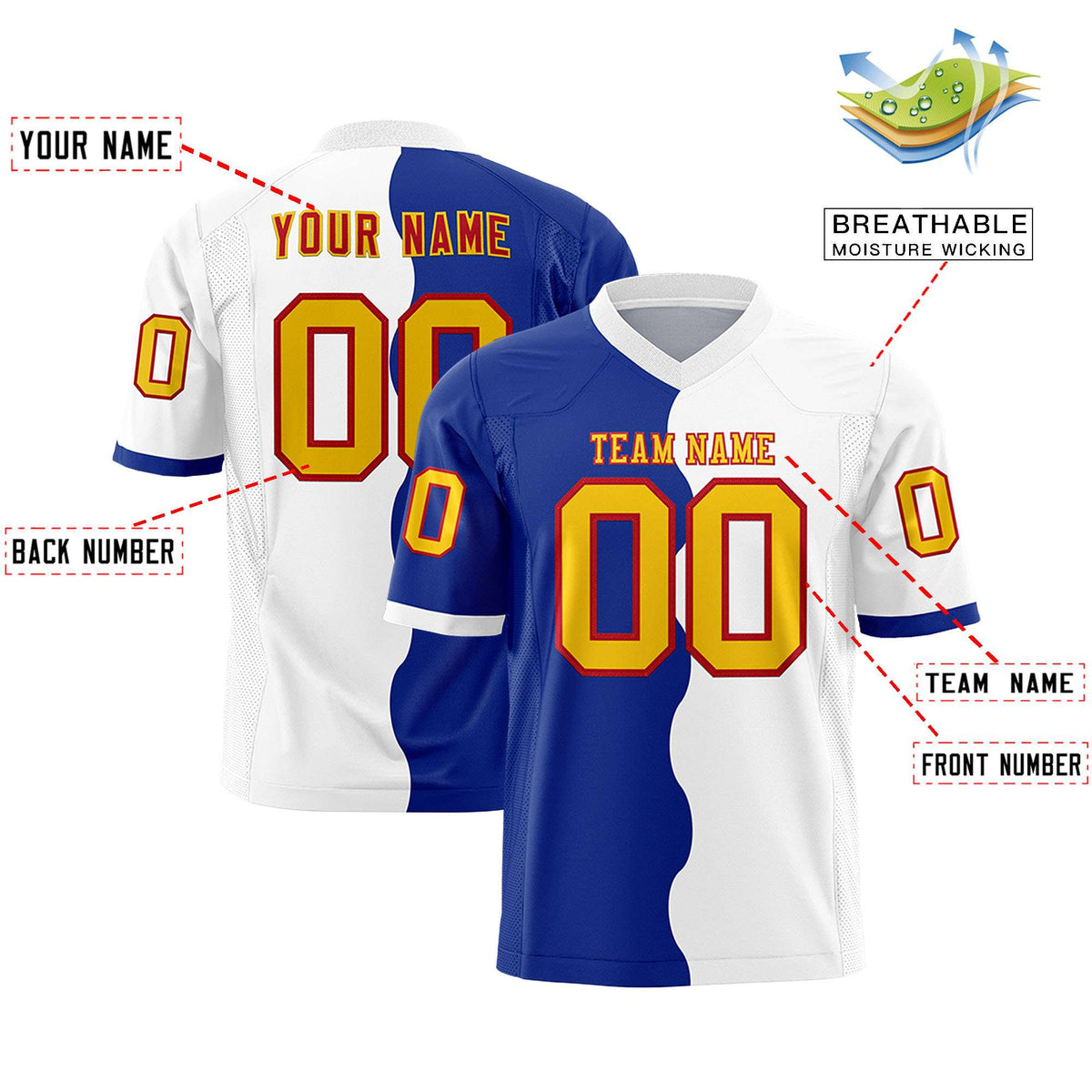 Custom White Royal Split Fashion Mesh Authentic American Football Jersey