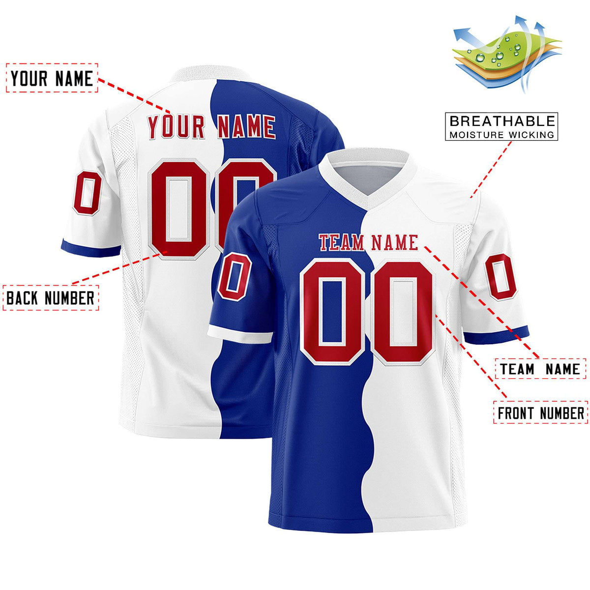 Custom White Royal Split Fashion Mesh Authentic American Football Jersey