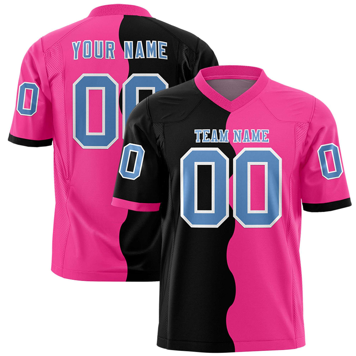 Custom Pink Black Split Fashion Mesh Authentic American Football Jersey