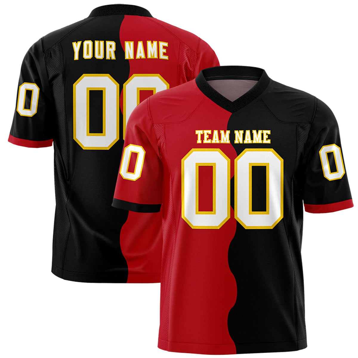 Custom Black Red Split Fashion Mesh Authentic American Football Jersey
