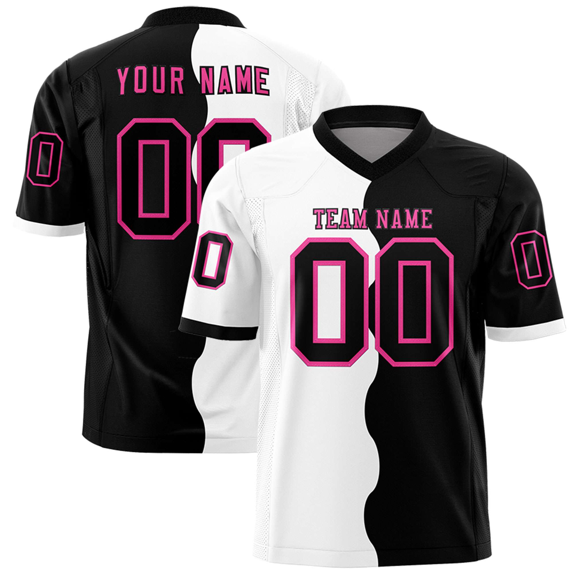 Custom Black White Split Fashion Mesh Authentic American Football Jersey