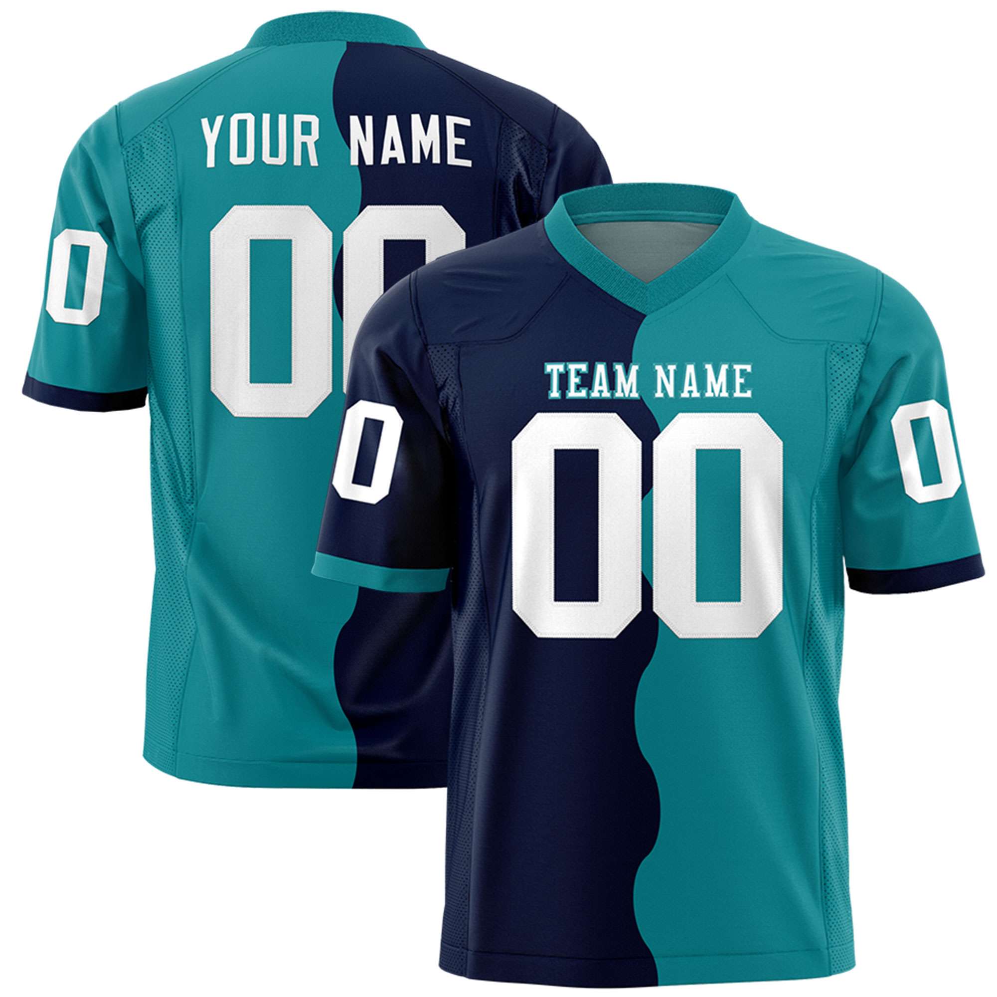 Custom Aqua Navy Split Fashion Mesh Authentic American Football Jersey