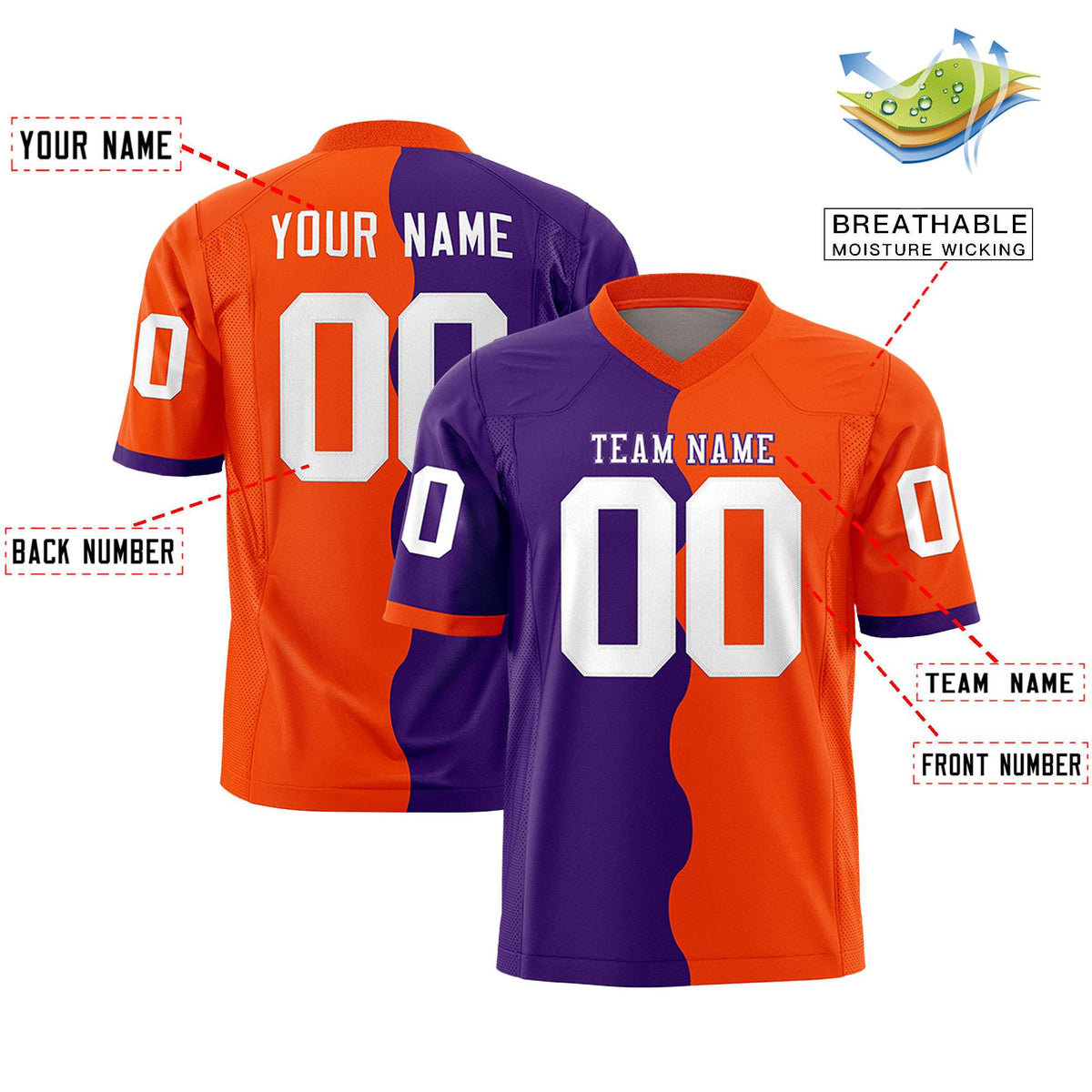 Custom Orange Purple Split Fashion Mesh Authentic American Football Jersey