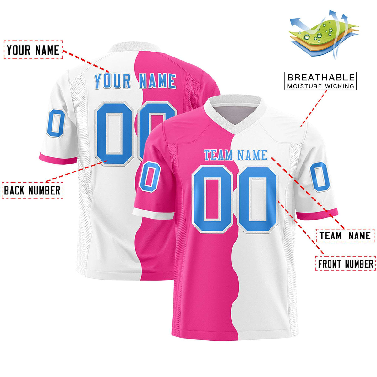 Custom White Pink Split Fashion Mesh Authentic American Football Jersey