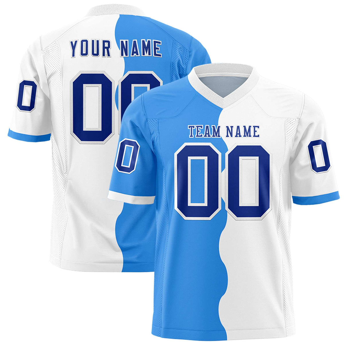 Custom White Powder Blue Split Fashion Mesh Authentic American Football Jersey