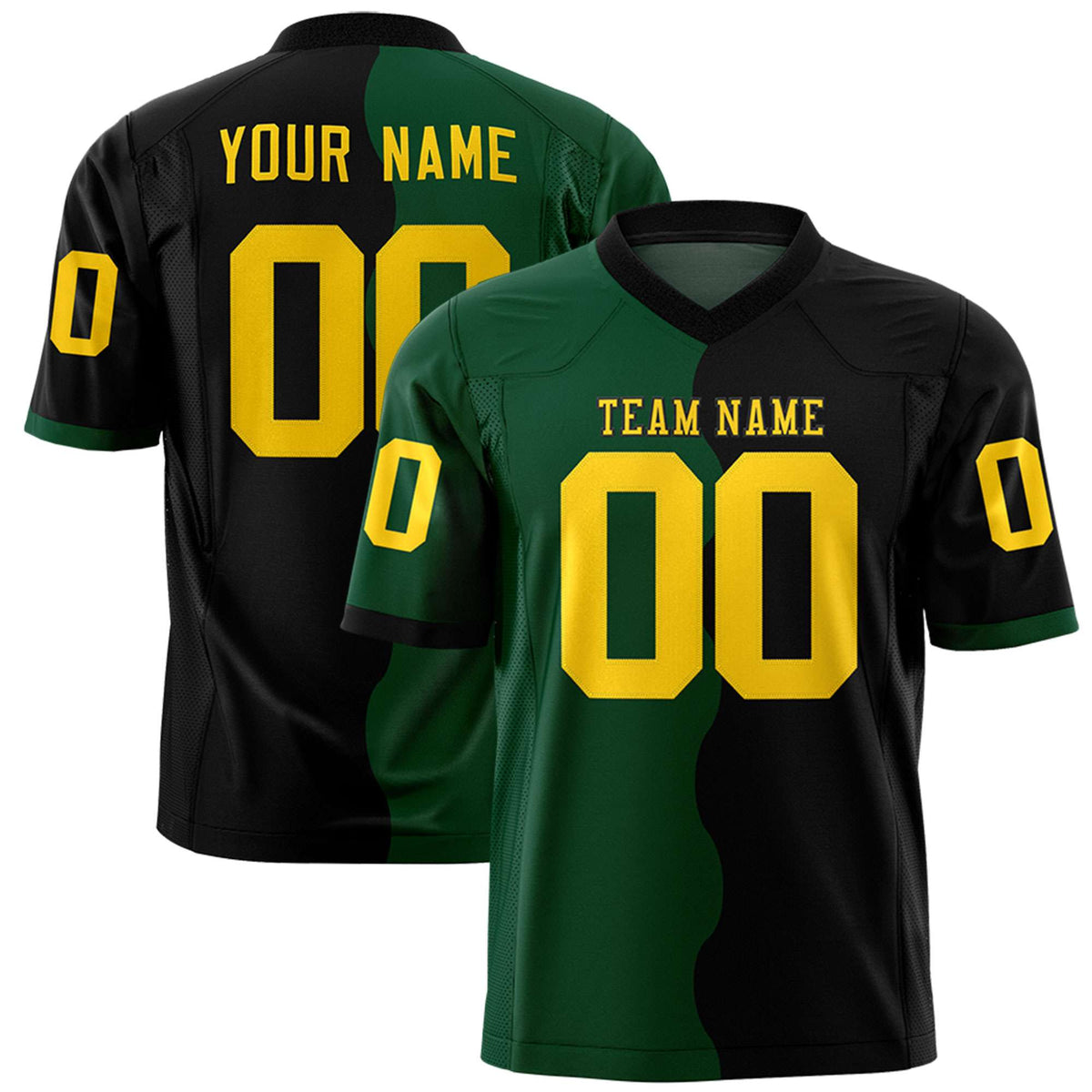 Custom Black Green Split Fashion Mesh Authentic American Football Jersey