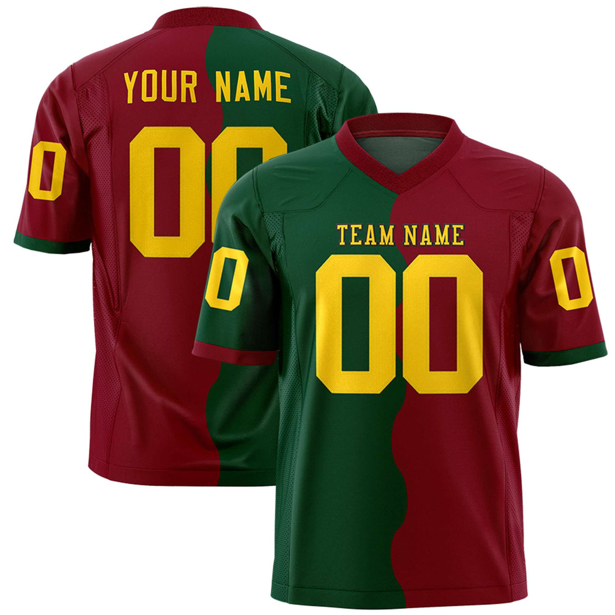 Custom Crimson Green Split Fashion Mesh Authentic American Football Jersey