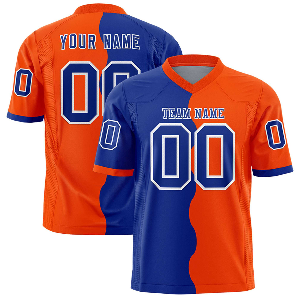 Custom Orange Royal Split Fashion Mesh Authentic American Football Jersey