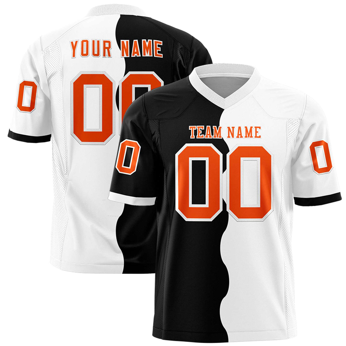 Custom White Black Split Fashion Mesh Authentic American Football Jersey