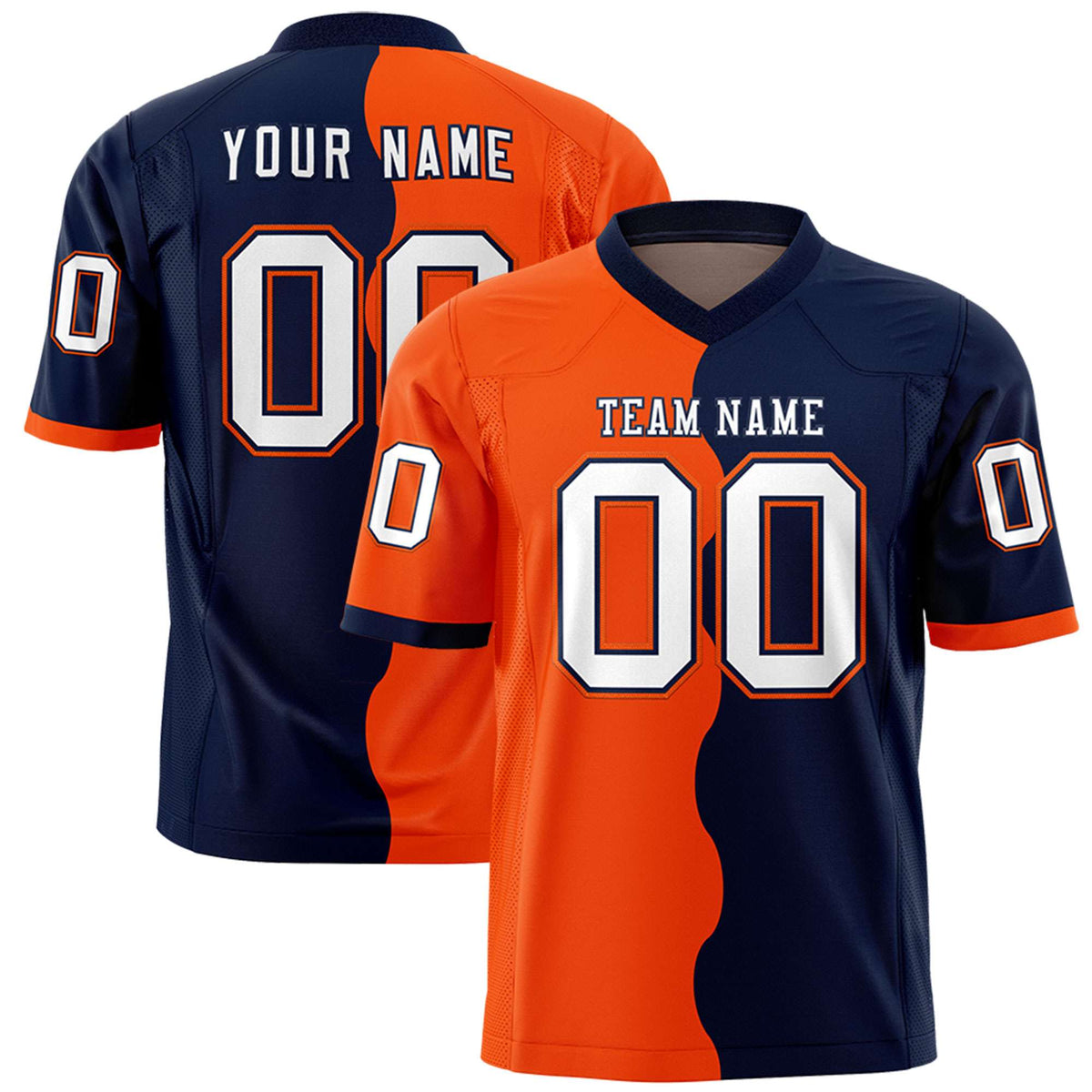 Custom Navy Orange Split Fashion Mesh Authentic American Football Jersey
