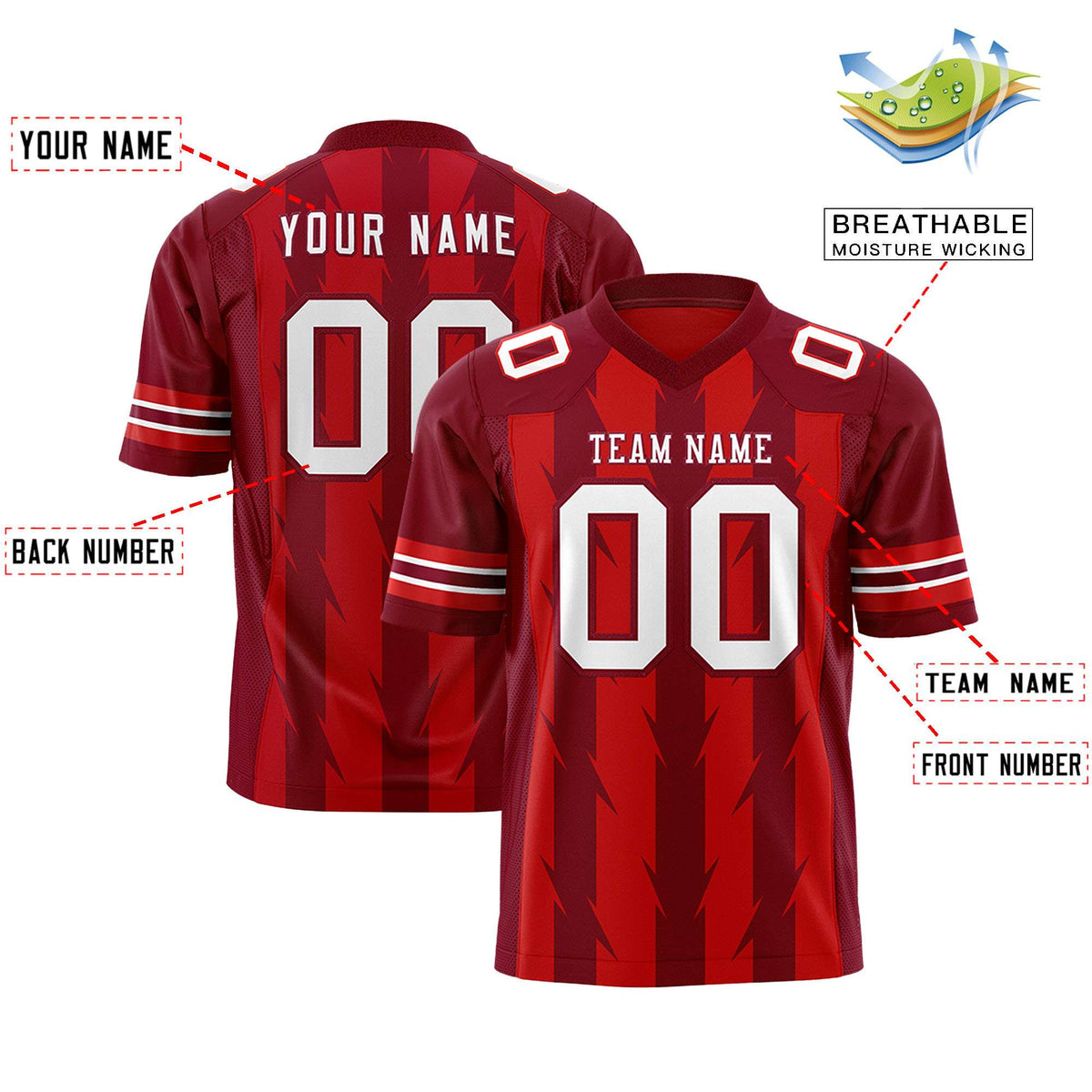 Custom Red Crimson Personalized Razr Stripe Graffiti Pattern Authentic American Football Jersey