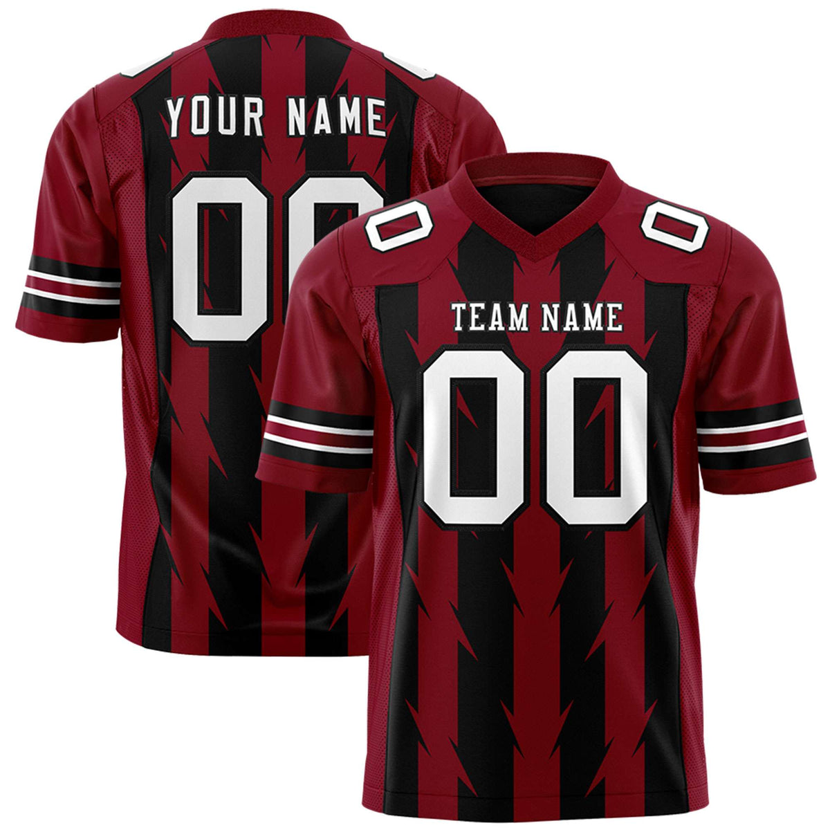 Custom Black Crimson Personalized Razr Stripe Graffiti Pattern Authentic American Football Jersey