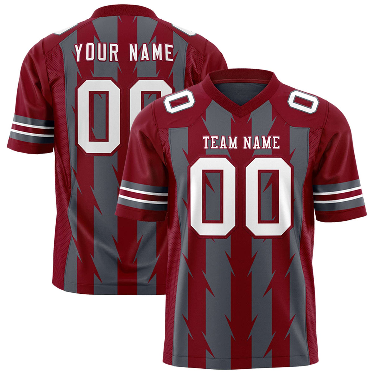 Custom Dark Gray Crimson Personalized Razr Stripe Graffiti Pattern Authentic American Football Jersey