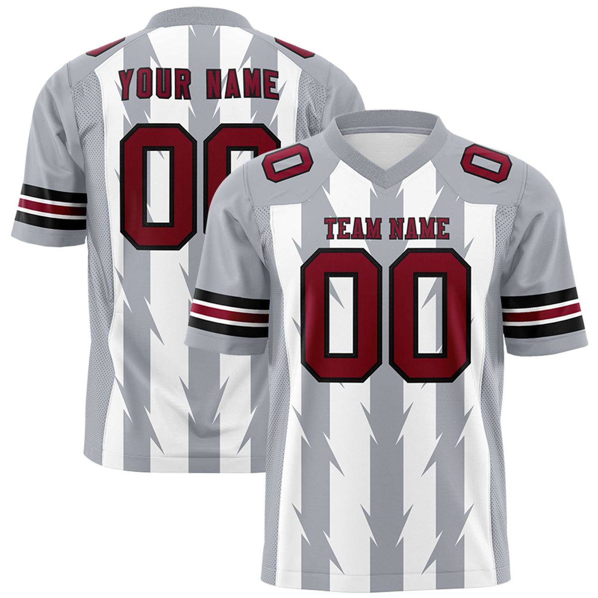 Custom White Gray Personalized Razr Stripe Graffiti Pattern Authentic American Football Jersey