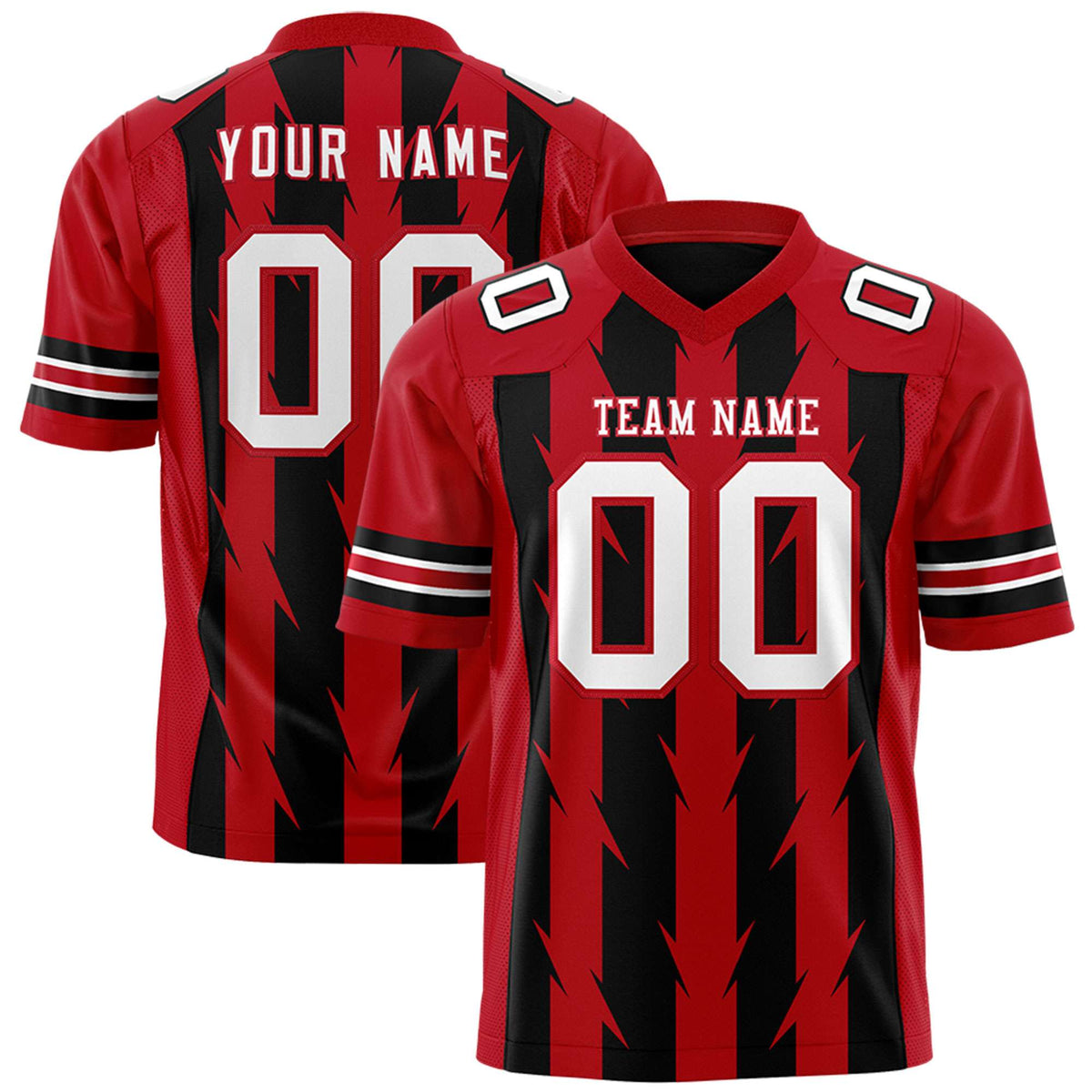 Custom Black Red Personalized Razr Stripe Graffiti Pattern Authentic American Football Jersey
