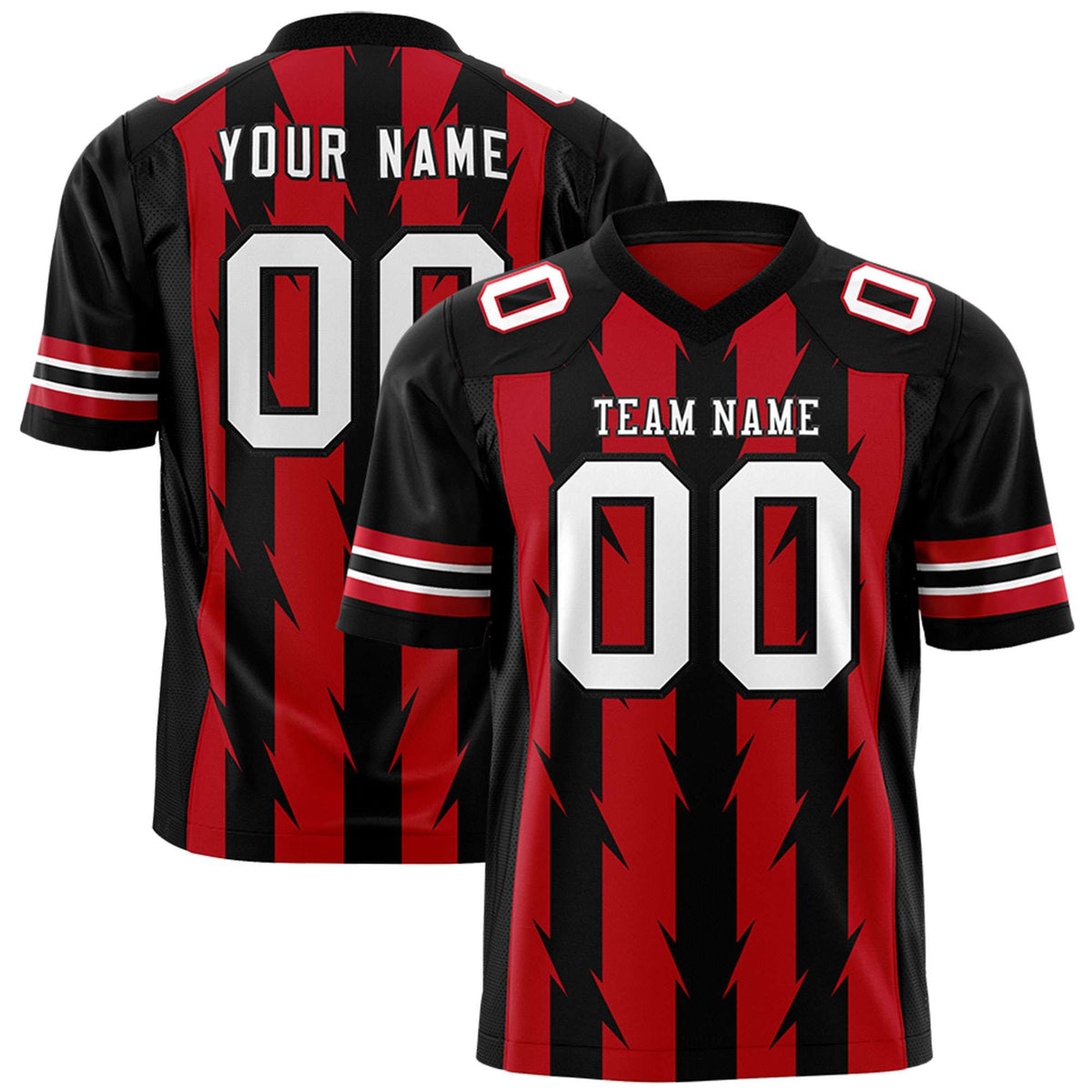 Custom Red Black Personalized Razr Stripe Graffiti Pattern Authentic American Football Jersey