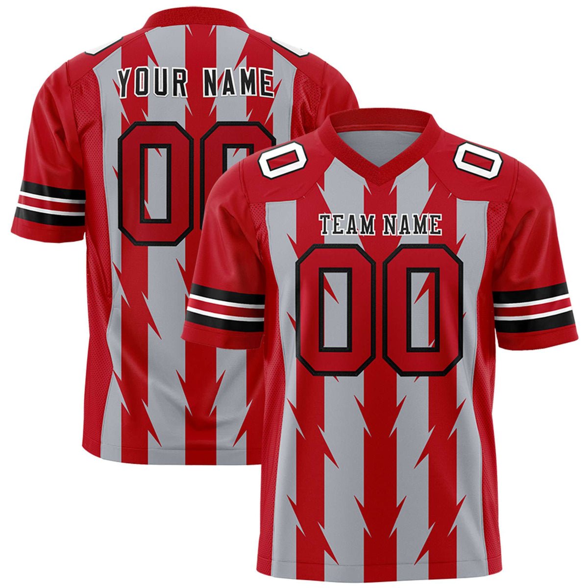 Custom Gray Red Personalized Razr Stripe Graffiti Pattern Authentic American Football Jersey