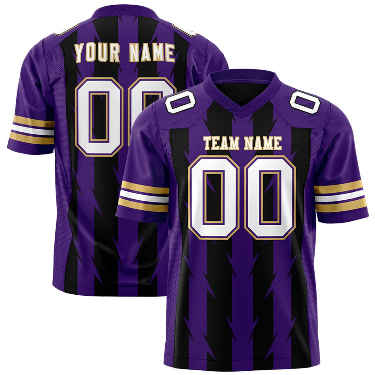 Custom Black Purple Personalized Razr Stripe Graffiti Pattern Authentic American Football Jersey