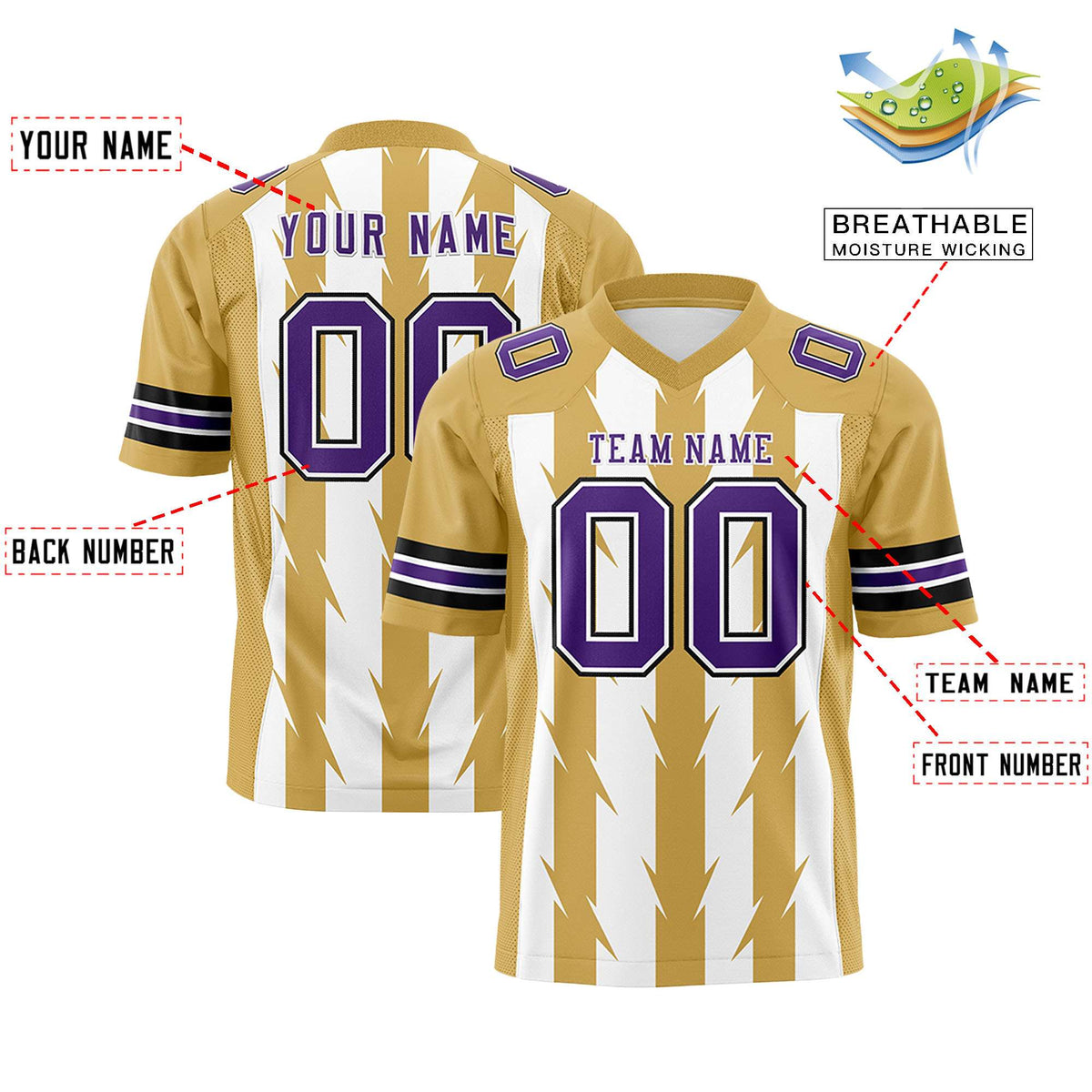 Custom White Old Gold Personalized Razr Stripe Graffiti Pattern Authentic American Football Jersey