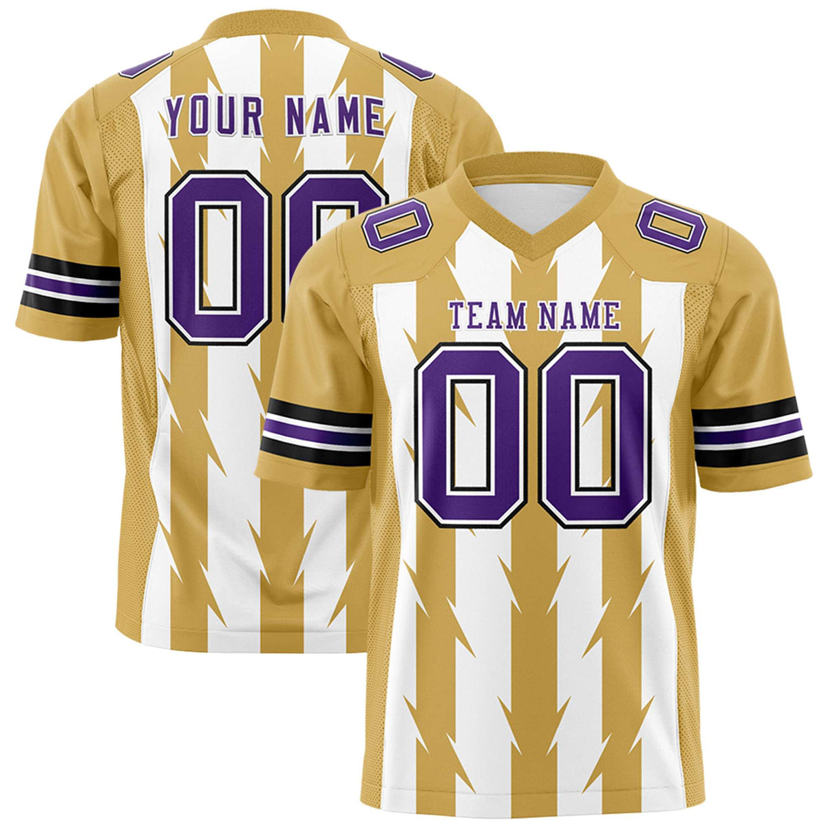 Custom White Old Gold Personalized Razr Stripe Graffiti Pattern Authentic American Football Jersey
