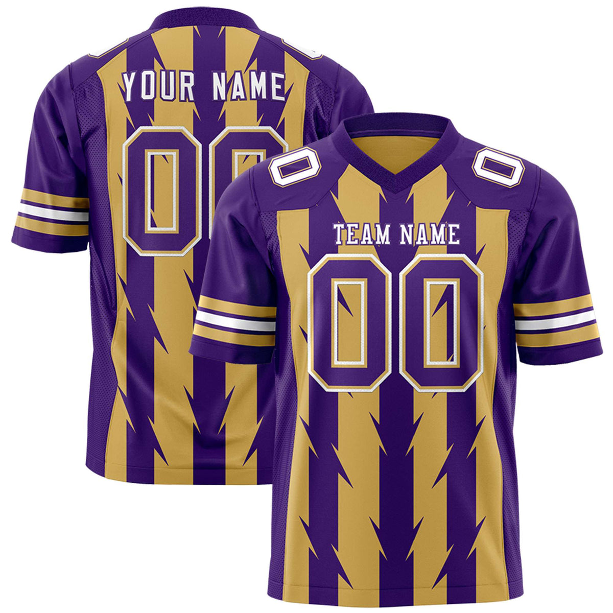 Custom Old Gold Purple Personalized Razr Stripe Graffiti Pattern Authentic American Football Jersey