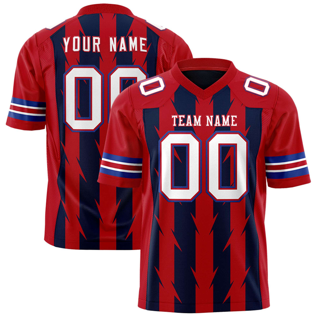 Custom Navy Red Personalized Razr Stripe Graffiti Pattern Authentic American Football Jersey