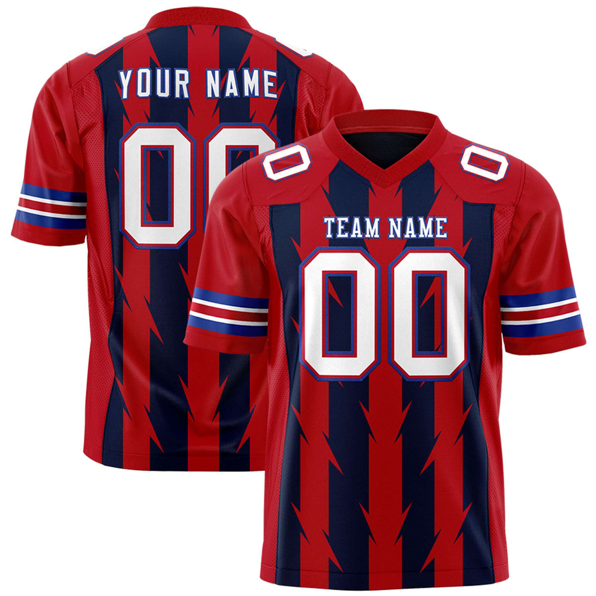 Custom Navy Red Personalized Razr Stripe Graffiti Pattern Authentic American Football Jersey