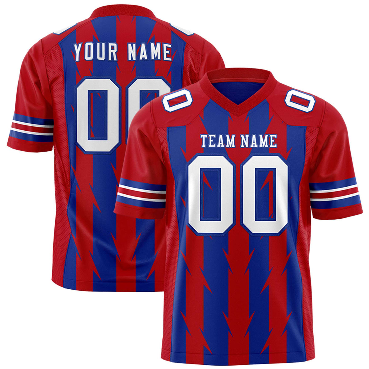 Custom Royal Red Personalized Razr Stripe Graffiti Pattern Authentic American Football Jersey